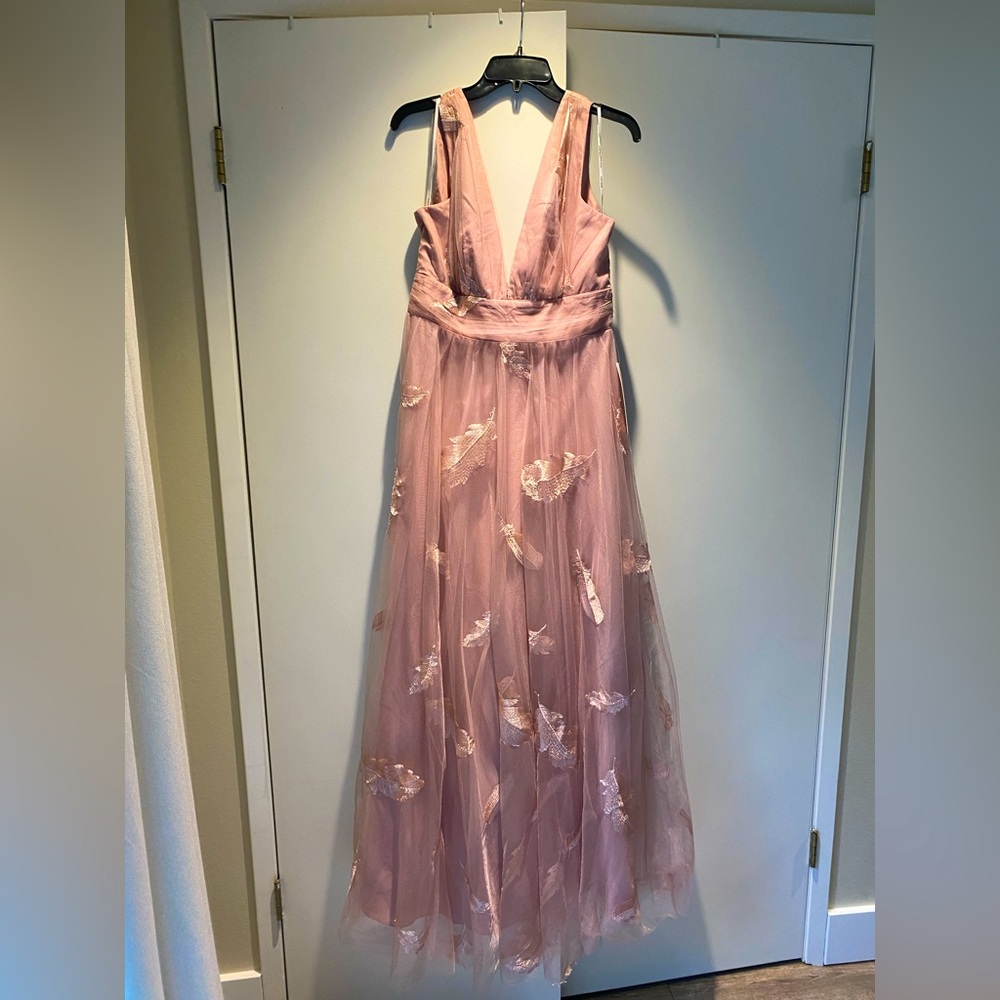 Azazie lost in paradise embroidery maxi dress. Blush color. Size large